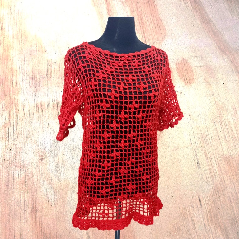 Blusa Calada Tejida Crochet Color Rojo Italiano - Imagen 2