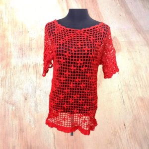 Blusa Calada Tejida Crochet Color Rojo Italiano