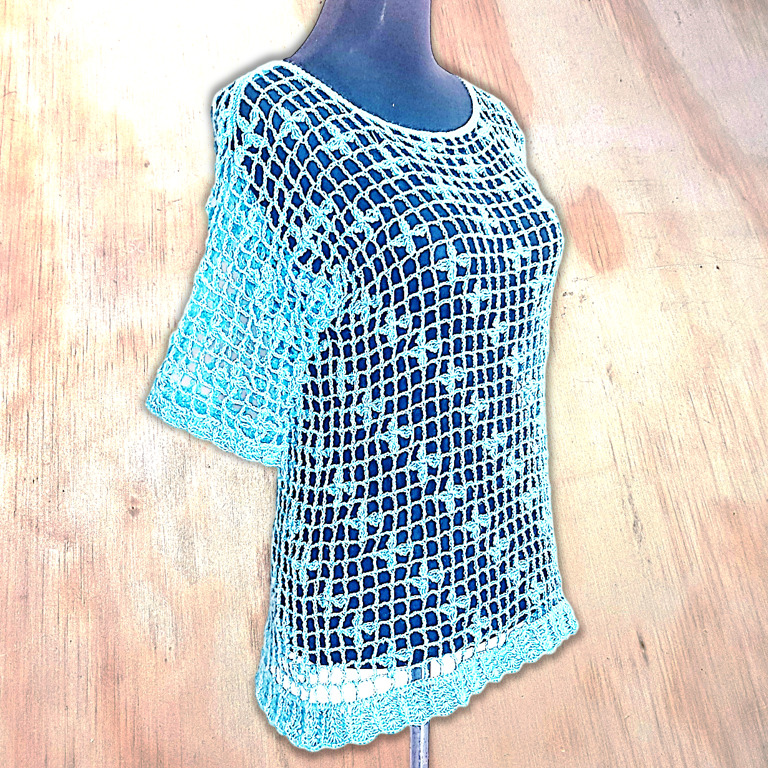 Blusa Calada Tejida Crochet Verde Agua - Imagen 2